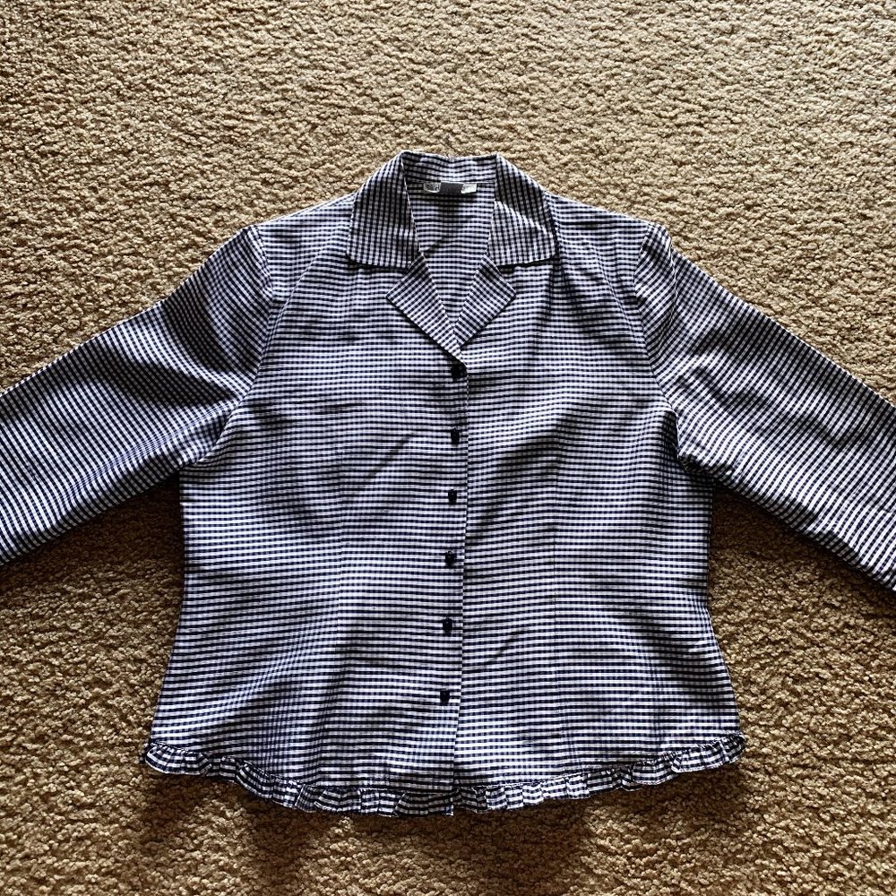 GINGHAM BUTTON UP BLOUSE WITH RUFFLE DETAILING - Picture 2 of 4